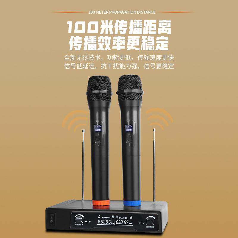 外贸出口无线麦克风一拖二话筒直销电商动圈式手持舞台演