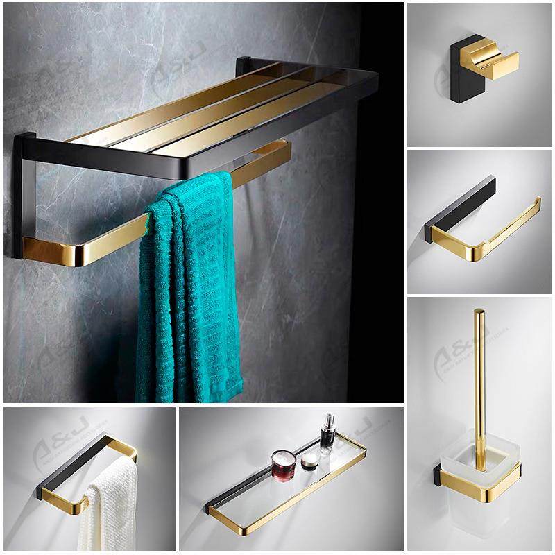 轻奢黑金五金挂件套装全铜浴室毛巾架壁挂式浴巾架挂杆置物架挂架,收纳整理,烫衣板及配件,淘宝优惠券,粉丝福利购,淘宝优惠卷