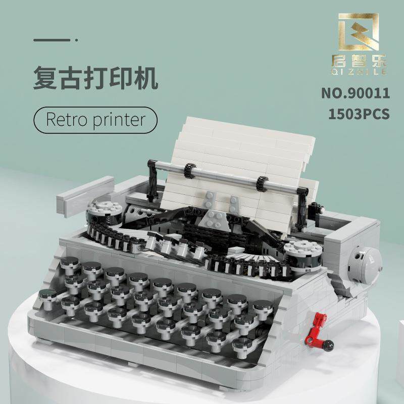 启智乐90011创意怀旧复古打字机电器家电拼装积木摆件模型