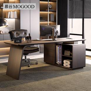 意式极简转角书桌实木成人家用轻奢现代高级感l型老板电脑办公桌