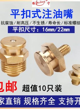 平扣式黄油嘴平头油嘴1622MM平扣全纯铜船用扁平注油咀M13/810124