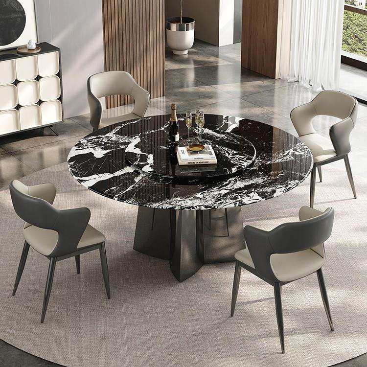 大理石圆形餐桌椅奢石家用小户型饭桌高端意式极简轻奢微晶石圆桌