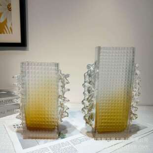 现代北欧双拼龙鳞手工琉璃花瓶客厅玄关样板间餐桌电视柜软装饰品