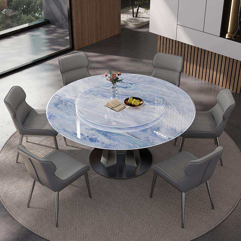 意式轻奢天然超晶石餐桌奢石微晶石圆桌家用岩板新款大理石圆餐桌