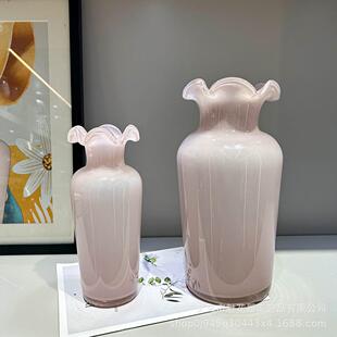 中古风手工琉璃粉色芬顿花瓶家居餐桌插花创意摆件样板间高级装饰