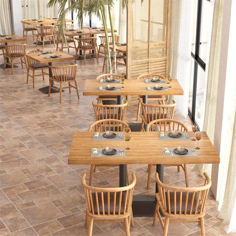 实木餐桌复古简约休闲咖啡厅奶茶店长方形桌料理店铁艺四方桌商用