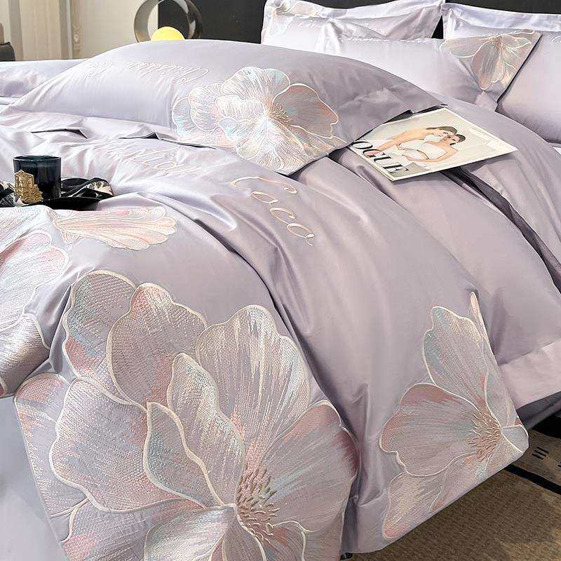 高端轻奢A类长绒棉纯棉四件套全棉花卉刺绣被套床笠柔软裸睡床品4,3C数码配件,USB灯,淘宝优惠券,粉丝福利购,淘宝优惠卷