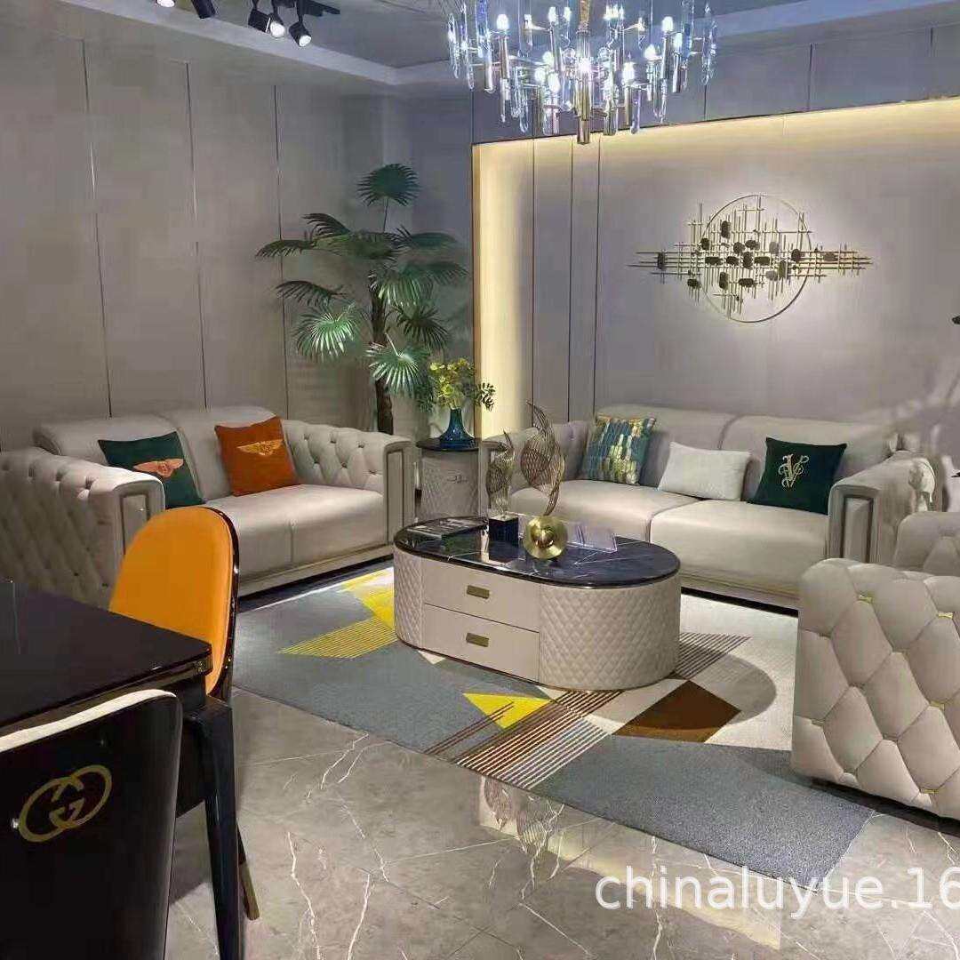 后现代轻奢沙发客厅意式简约风格一二三人位皮艺组合款港式家具