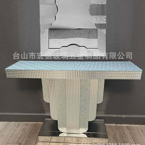 2023新款压花玻璃美式镜面案台玄关置物台客厅玻璃茶几厂直销