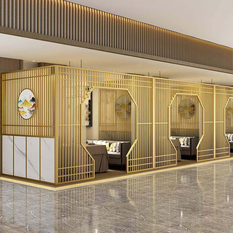 新中式月洞门包间屏风饭店餐厅铁艺包厢卡座餐饮烧烤火锅拱门隔断