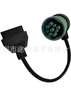 TruckJ19399pintoOBD2康明斯/德驰9PIN母头绿色弯头转接线