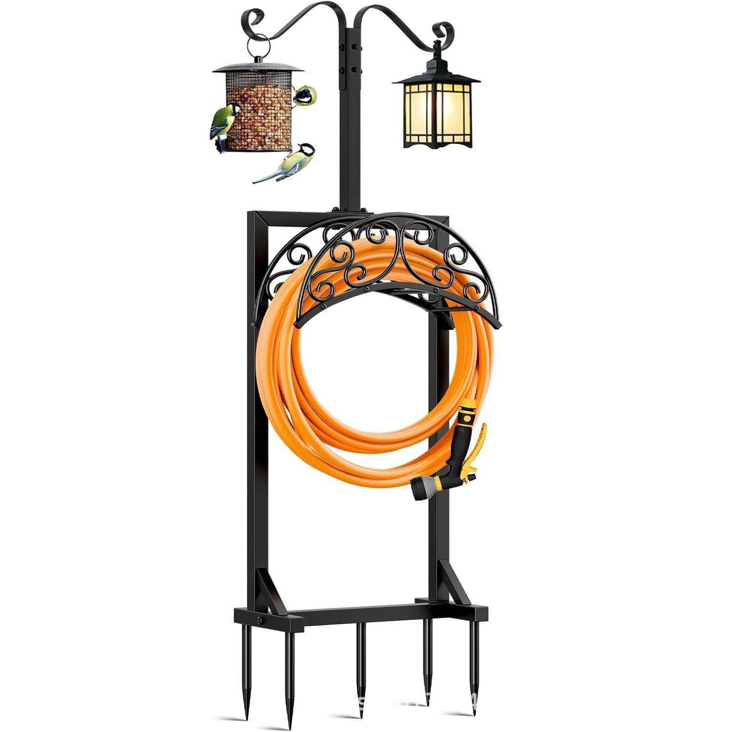 户外花园软管支架带5个尖头2个牧羊钩重型软管存储架软管卷轴架