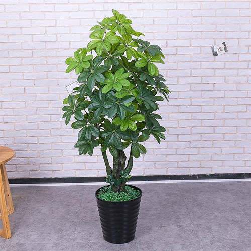新款仿真植物盆栽客厅装饰塑料假花假树吉祥七星叶鸭掌木