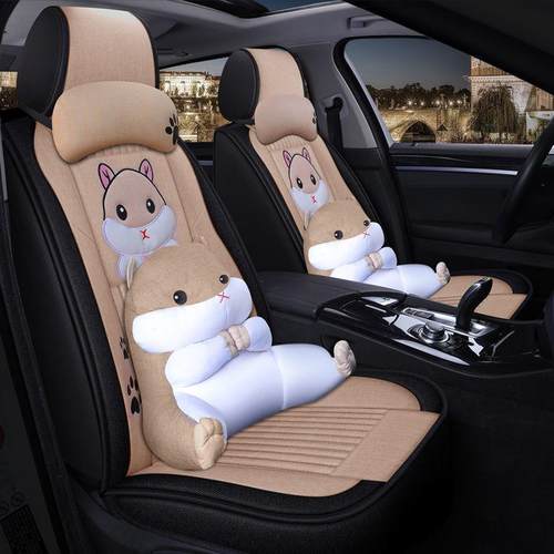 汽车坐垫四季通用包围座套21新款亚麻座椅套夏季卡通包座垫套