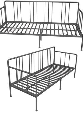 侧边后背带护栏的单人金属床架，6条床腿，200cm长x80cm宽