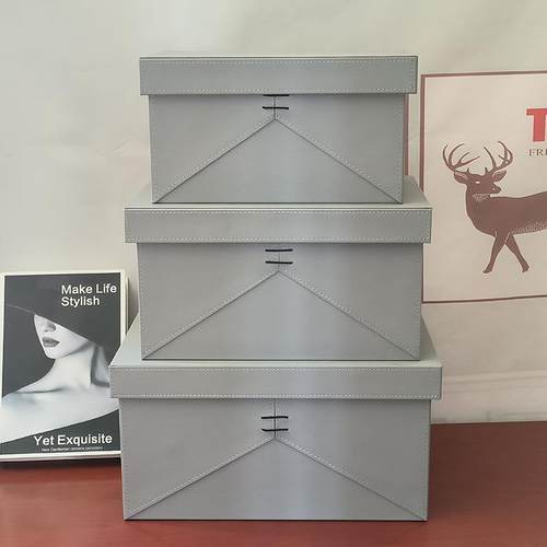 穿绳皮革收纳箱皮质样板房装饰盒衣帽间柜顶卧室大储物收纳盒摆件