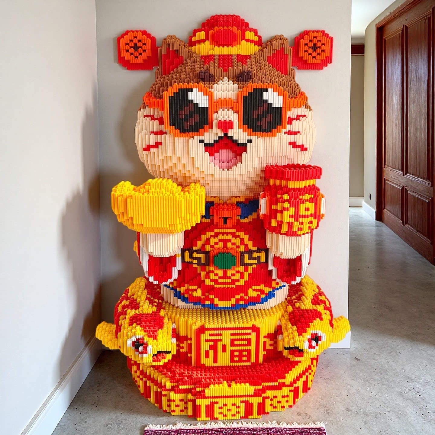 2026马年新款超大70cm招财猫财神猫积木拼装玩具大颗粒新年礼物