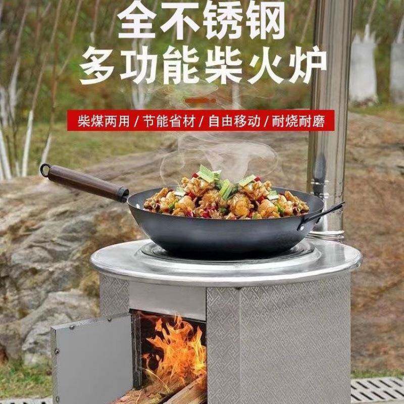 不锈钢加厚新型柴煤两用无烟取暖灶多功能室内移动节能柴火炉家用