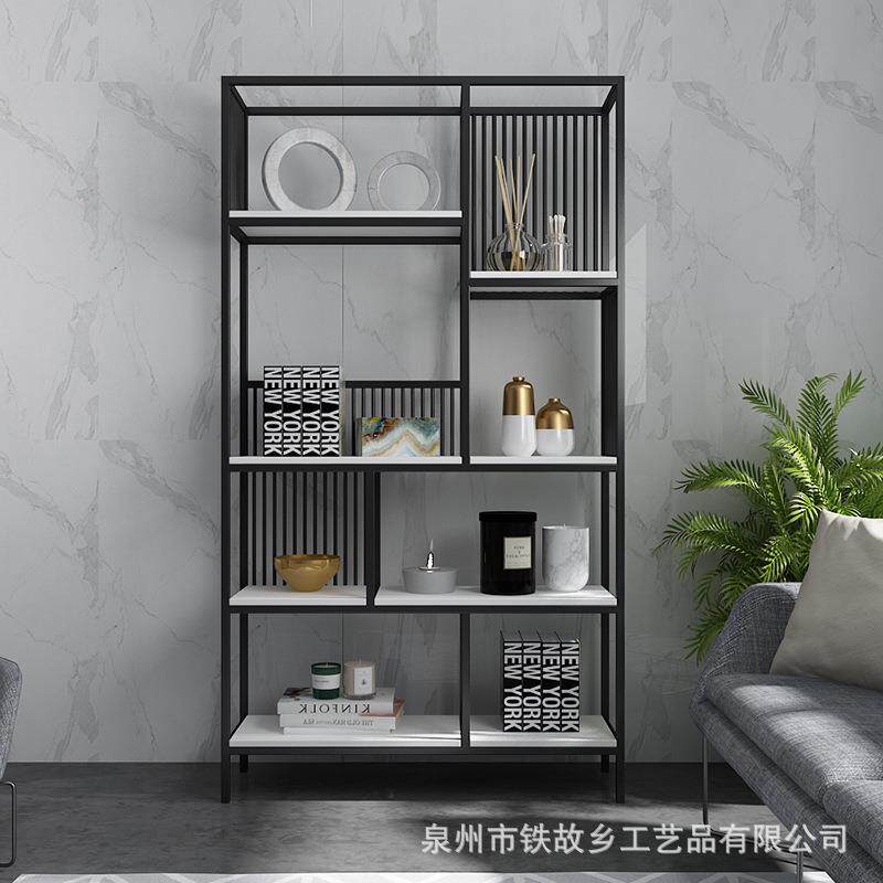 北欧风简约隔板置物架创意客厅落地装饰展示架卧室铁艺金色书架