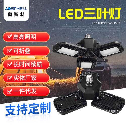 工业工作灯大功率照明灯变形折叠三叶灯仓库工矿灯LED地下车库灯