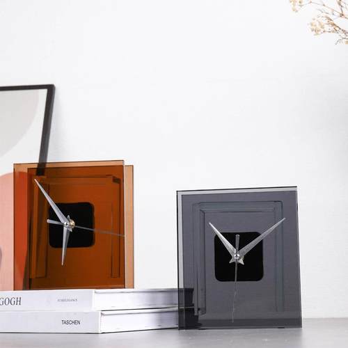 现代简约创意设计师水晶茶色时钟样板房客厅电视柜卧室书房摆件