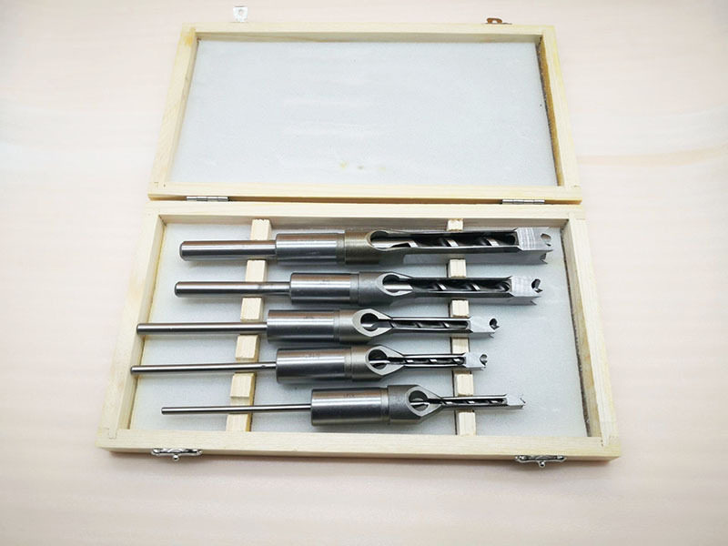 青岛厂家促销木工打榫机台钻方形打孔工具钻头五件套装木盒装