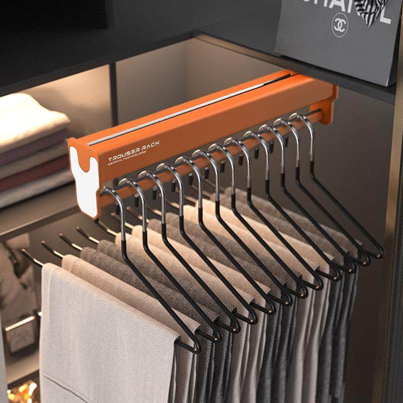 衣柜柜内挂衣架顶装伸缩滑轨衣帽间内置伸缩衣杆抽拉裤架收纳神器