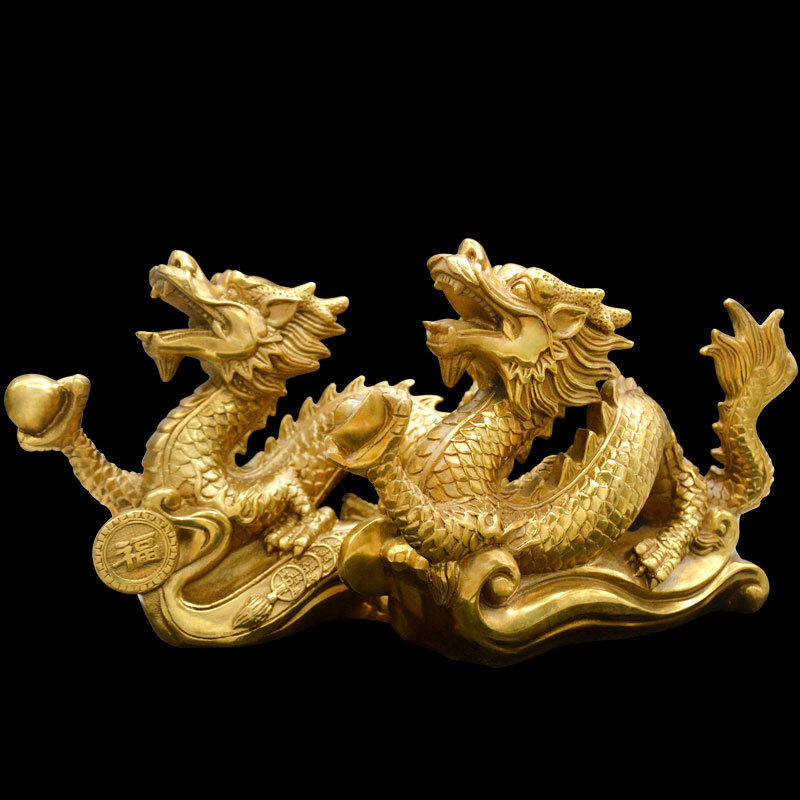 德缘居铜龙财福双龙戏珠元宝龙摆件吉祥物生肖龙家居客厅吉祥摆件