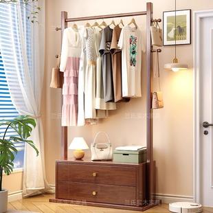 实木挂衣架储物床头柜一体带抽屉衣帽架小户型卧室落地式置物衣架