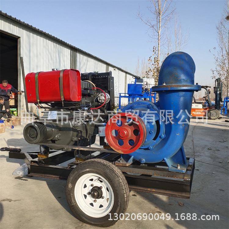 柴油拖车抽水泵12寸四缸拖车水泵工地防汛抽水泵移动式混流泵