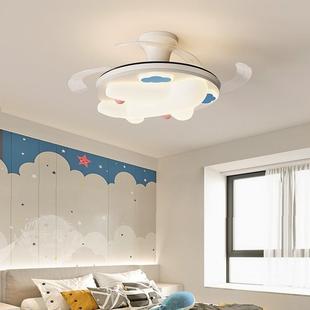 2025新款简约主卧室风扇灯隐形静音电扇灯创意飞机儿童房间吸顶灯