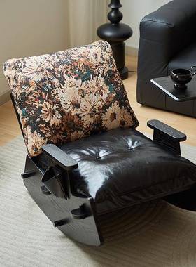 摇摇椅实木单人躺椅黑色家用阳台休闲椅可躺可睡小户型懒人沙发椅