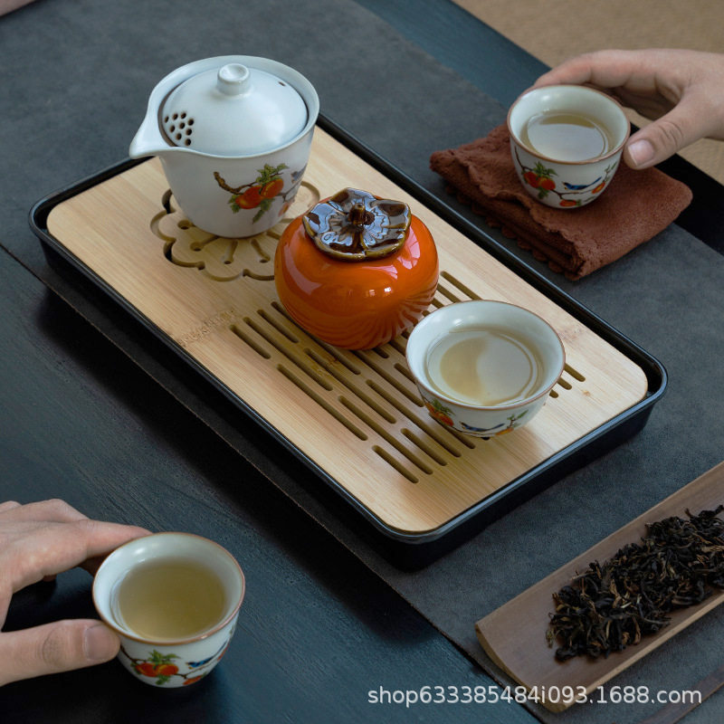 汝窑陶瓷开片秞可养性一壶三杯家用户外便携式旅行茶具带茶盘套装