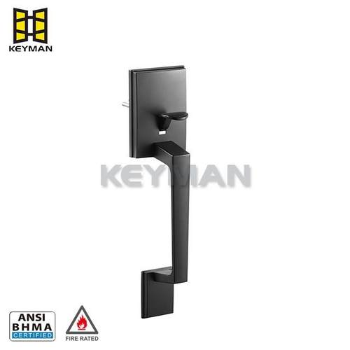 大门别墅门简约黑色门把手大拉手锁锌合金门锁木门机械门锁