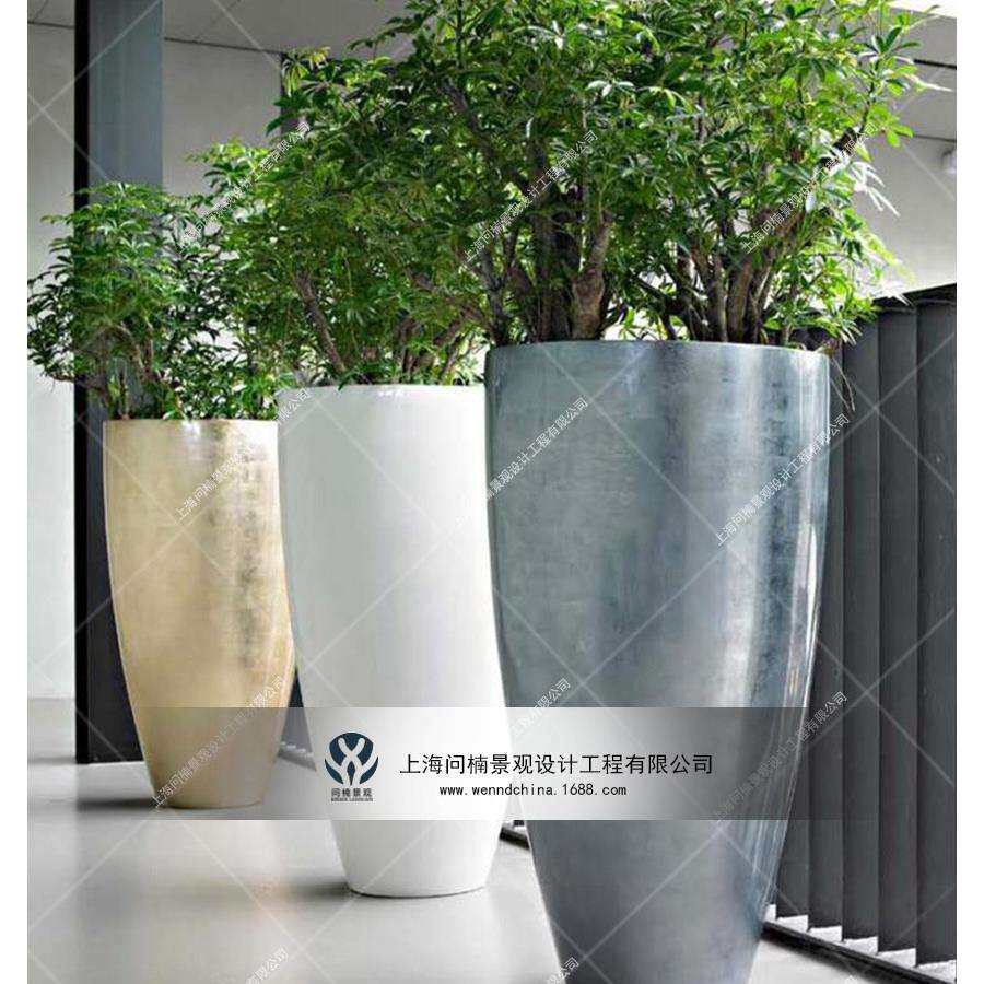 商业美陈商场植物花盆装饰不锈钢金属材质花缸花艺花器