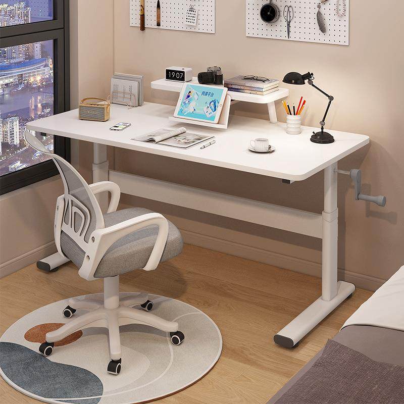 书桌简易家用台式手摇升降电脑桌卧室学生学习桌现代简约写字桌