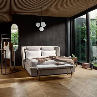 欧式环抱式布艺床意式极简设计师创意别墅主卧棉麻布软包双人床