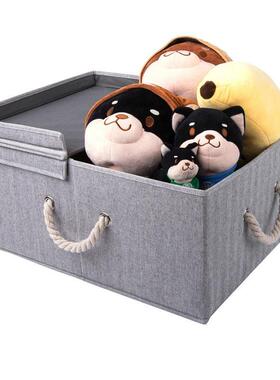 现货，可折叠灰色双盖人字布收纳箱桌面整理箱布艺收纳盒