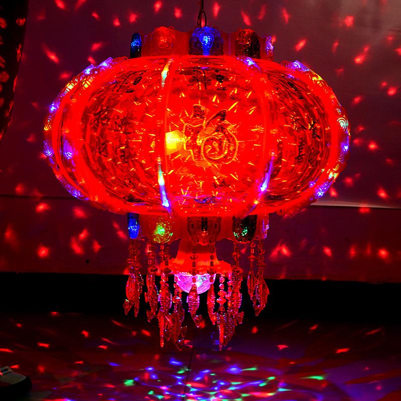 春节阳台大门大红灯笼LED走马灯带电旋转七彩水晶过新年灯笼