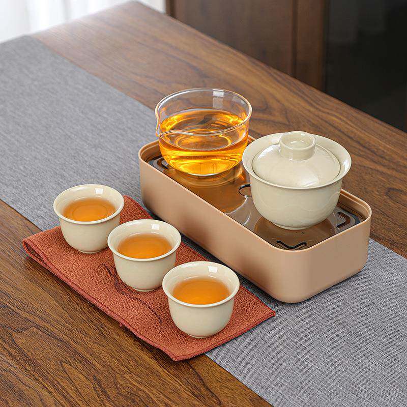 印象东方便捷旅行茶具茶盘套装陶瓷快客杯一壶三杯家用户外泡茶壶