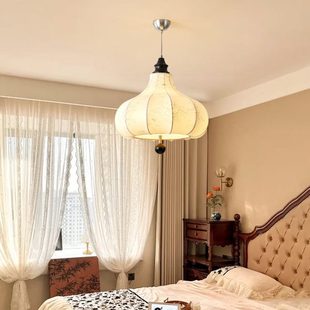 萨洛尼中古花纹布艺卧室吊灯餐厅灯法式复古栗子灯侘寂风中山灯具