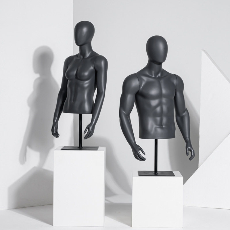 灰色运动体育模特道具男运动女台模橱窗服装店展示架半身模特架子