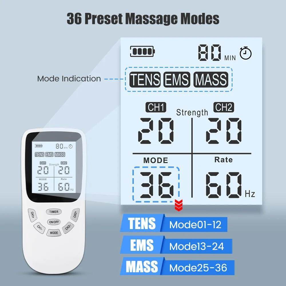 双通道36种模式家用充电款按摩仪EMS数码经络按摩器