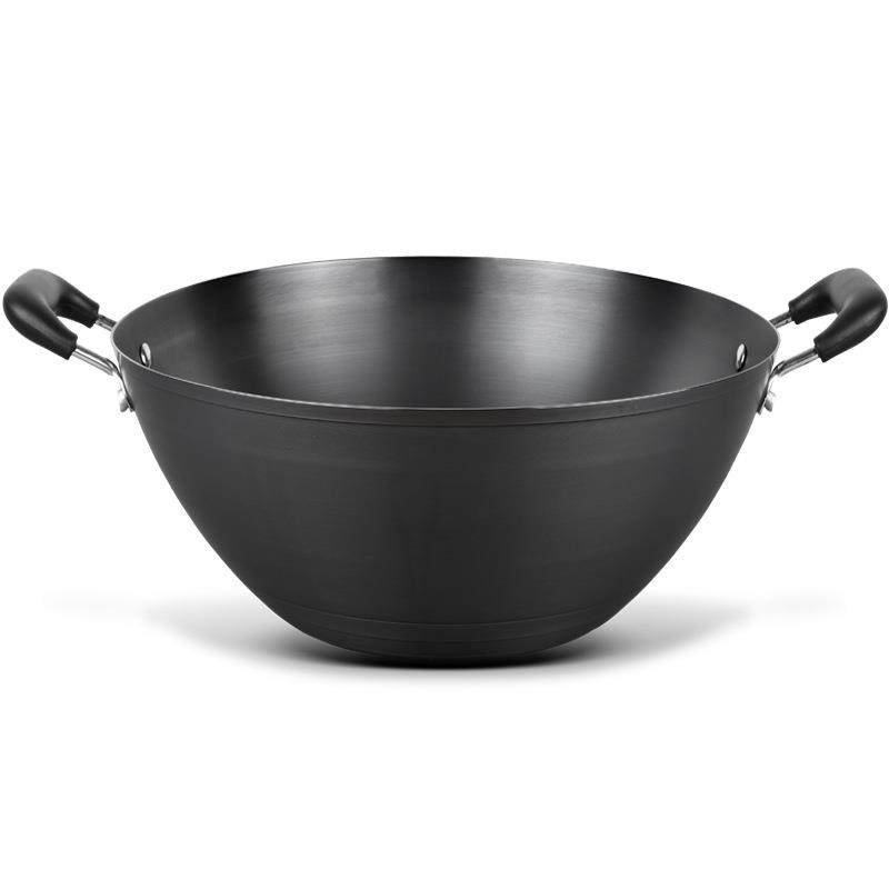 ZQ铁锅大号炒锅加深老式熟铁双耳无涂层不粘锅家用平底电磁炉炒菜