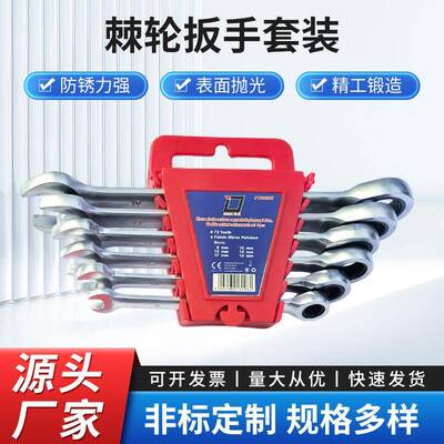 6PCS棘轮扳手梅花开口扳子两用扳手双向省力快扳汽修天目工具套装