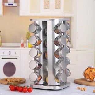 爆款可旋转方形20罐不锈钢调味瓶套装孜然玻璃调味瓶盐瓶