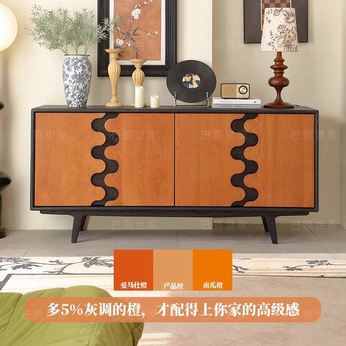 法式中古风斗柜餐边柜复古边柜客厅靠墙置物柜收纳柜白蜡木储物柜