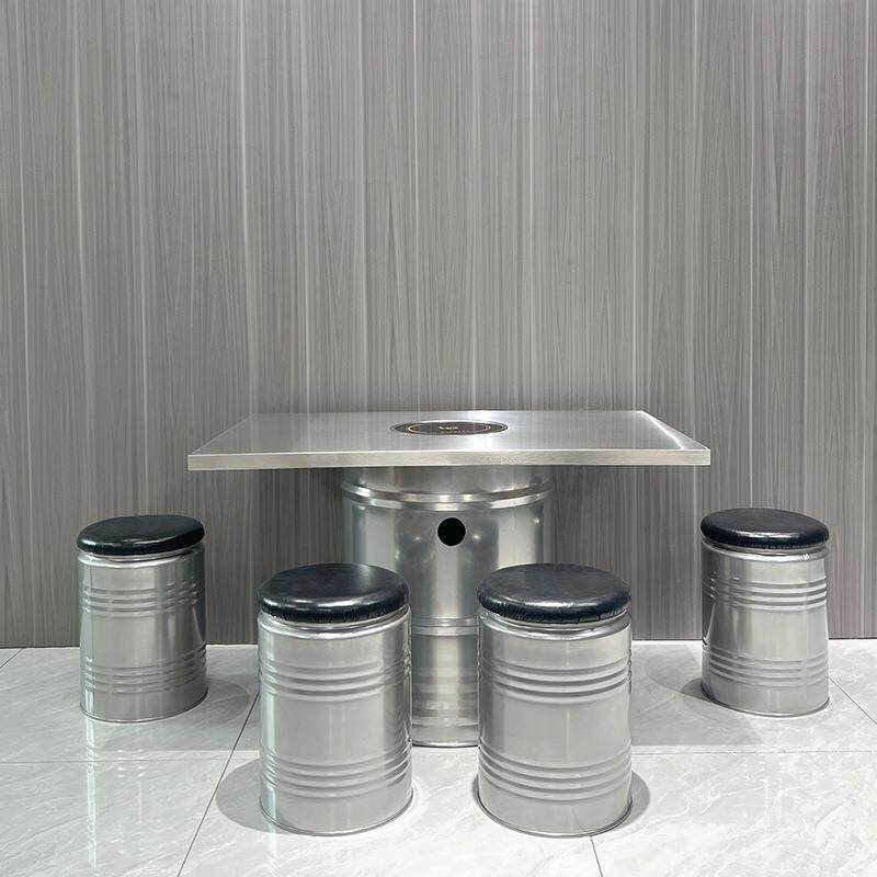 工业风铁艺圆凳子不锈钢主题餐厅烤肉火锅店餐桌椅油桶底条形桌子