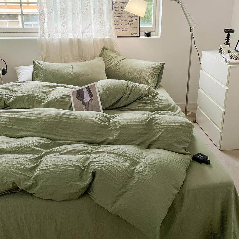 母婴a类日式水洗棉四件套学生宿舍三件套纯色被套棉床上用品4