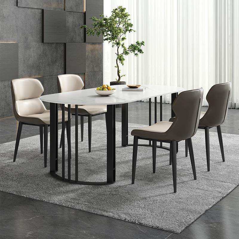餐厅家用客厅岩板餐桌椅组合小户型现代简约吃饭桌白色椭圆长桌子